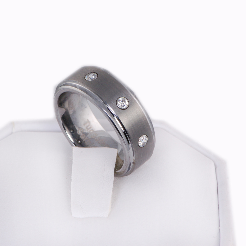 8mm Tungsten Carbide Wedding Band Ring w CZ